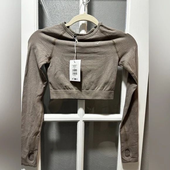 NWT Gymshark VITAL SEAMLESS 2.0 LONG SLEEVE CROP TOP-Brown - Picture 3 of 10